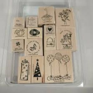 Stampin' Up Tag Time Balloons Tree Gift Egg Witch Set of 13 Wood Mount Stamp